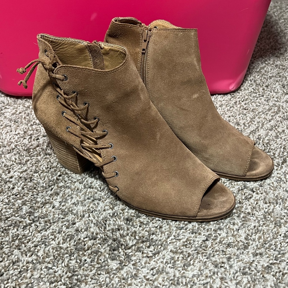 Brown Peep-Toe Ankle Boots